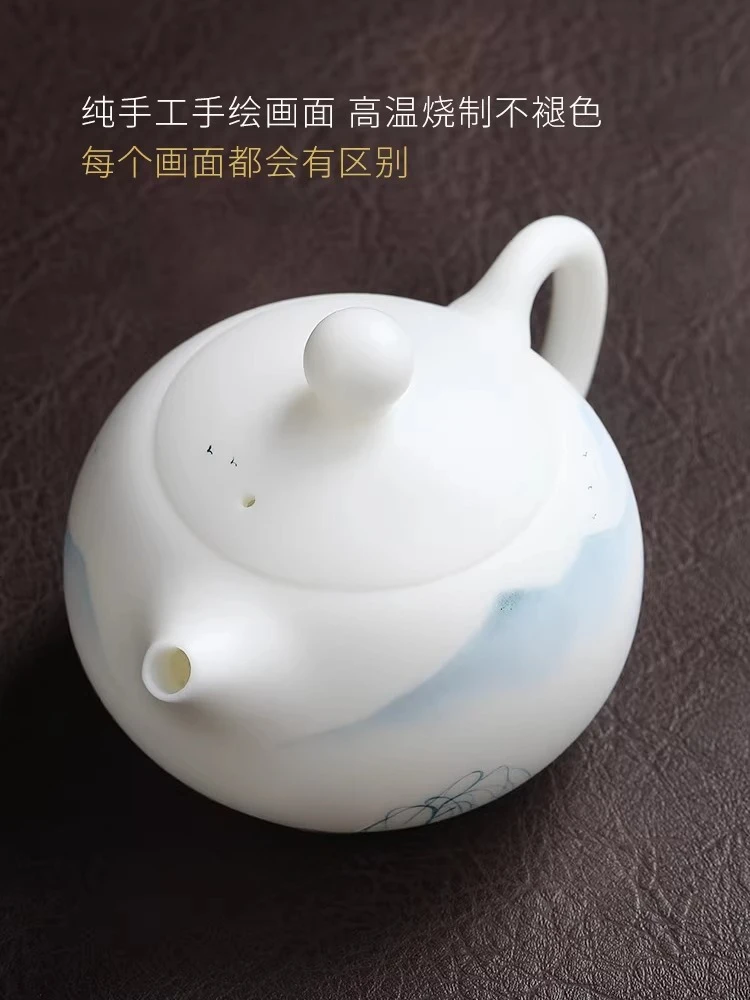 High-end suet jade porcelain, household Chinese teapot, teacup tea set