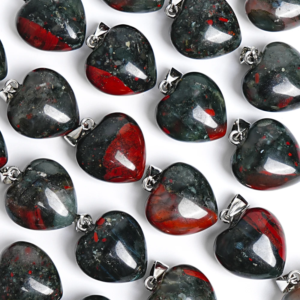 

Blood Stone Heart Shape Pendants 19x19x11mm Handcrafted Stone Charms for Necklace Chain Accessories Jewelry Making Supplies
