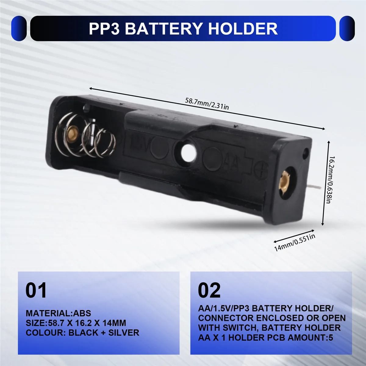 

L67A Pro AA/1,5 В/PP3 Держатель батареи/разъем закрытый или открытый с переключателем, держатель батареи AA x 1, держатель печатной платы: 5