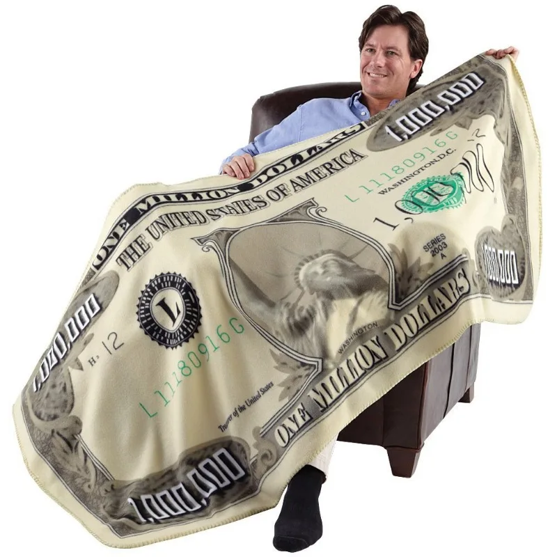 Million Dollar Novelty Blanket Wool Blanket Flannel Funny Banknote Dollar Plush Carpet Blankets for Beds Thin Blanket