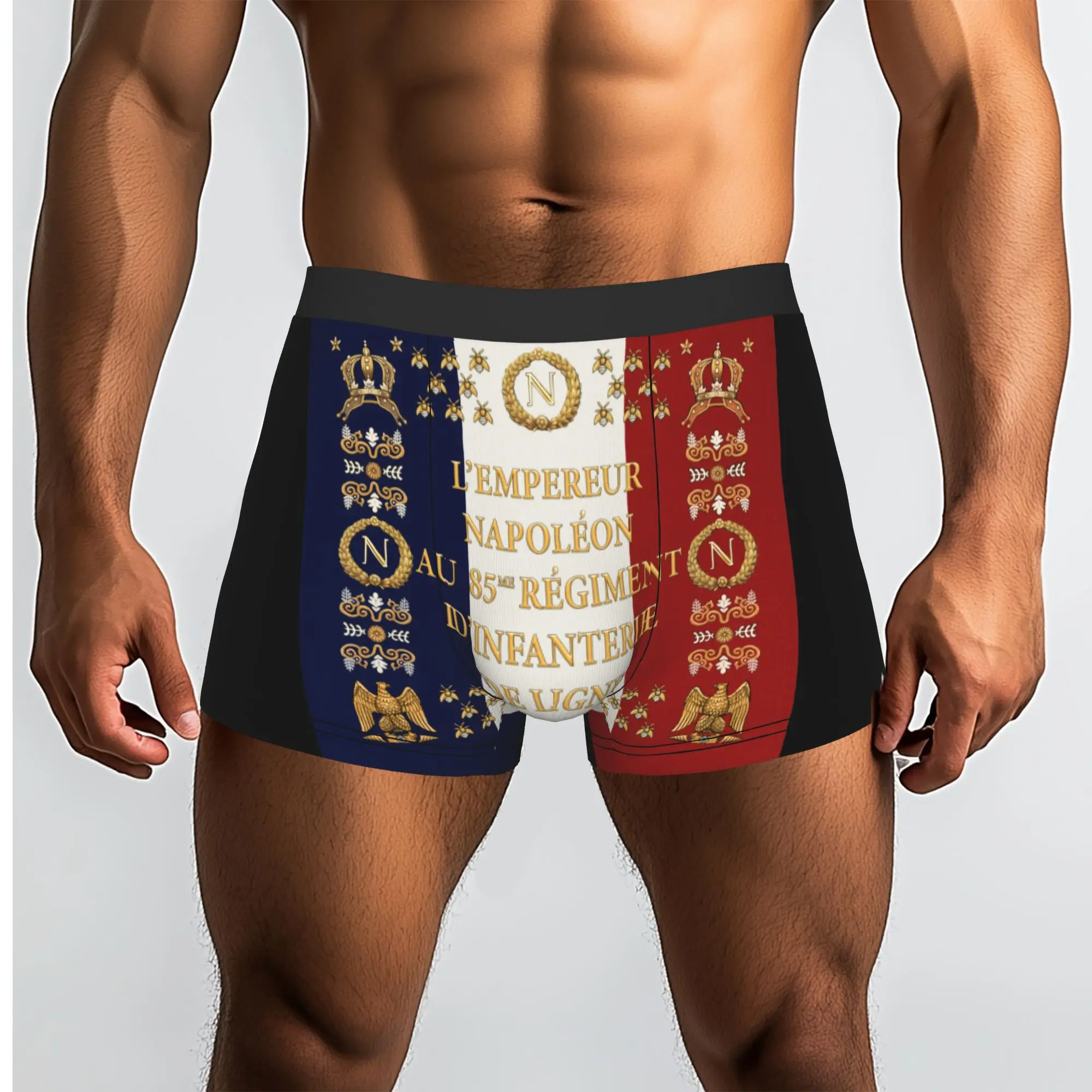 Custom Napoleonic French 85th Regimental Flag Boxers Shorts Panties Men's Underpants France Fleur De Lis Briefs Underwear