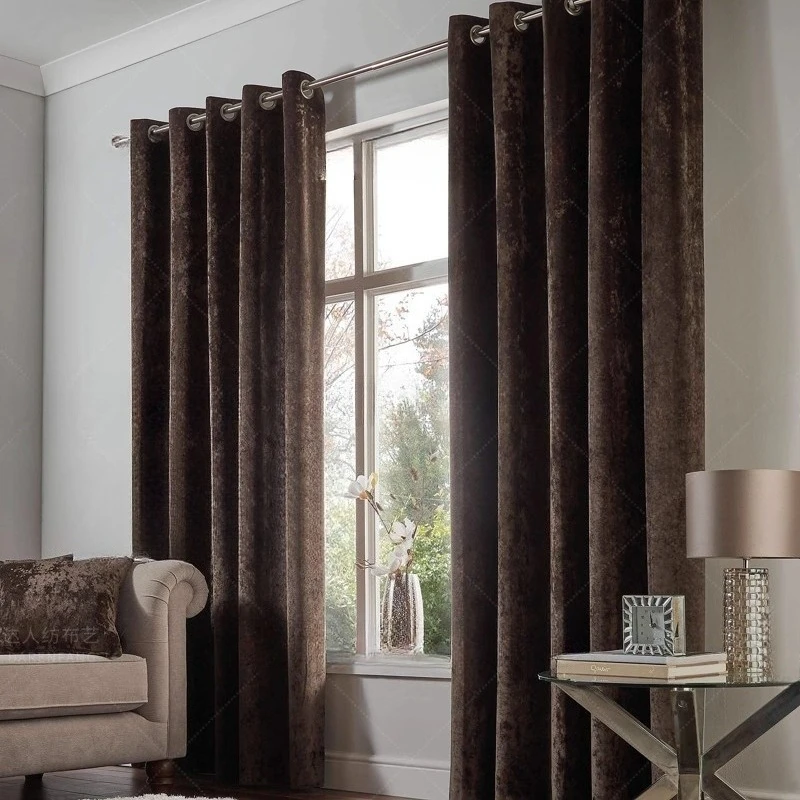 

Nordic American Background Curtains for Living Room Bedroom Study French Window Black Iced Flannelette Blackout Fabric Customize