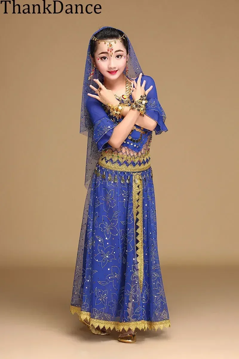 

Fashion New Style Child Belly Dance Indian Dance Costume Set Sari Bollywood Children Outfit Belly Dance Performance Clothes Sets