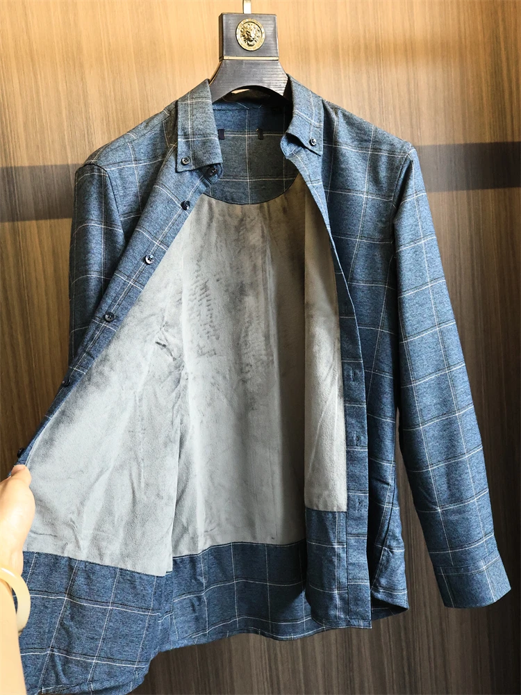 

Homesi Мужская фланелевая клетка Long Sve irt Thiened Fce с воротником осень-зима Faion Urban Sle Stand Fit Butto...