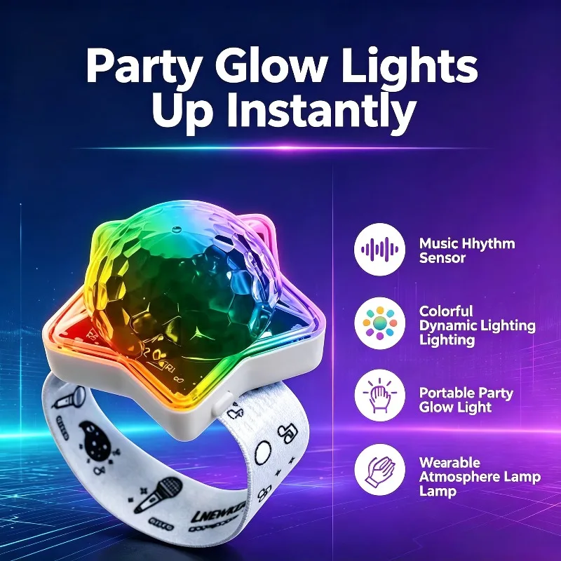 RGB Sound Activated Wrist Disco Projector Light 4PCS 360° Projection Charging Portable Wearable Stage Lamp For Party Atmosphere