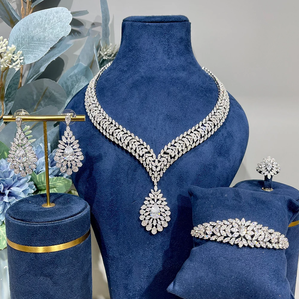 GODKI Famous Luxury 4PCS Arabia Jewelry Set For Women Wedding Party Cubic Zircon Dubai Bridal Necklace Earring Bangle Ring Set