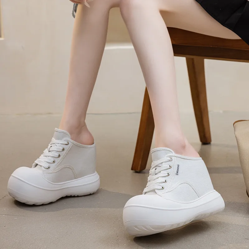 

Высококачественные брендовые джинсовые туфли на танкетке 13 см, женские удобные дышащие весенне-летние тапочки с бао и носком, массивные кроссовки на шнуровке, повседневная обувь