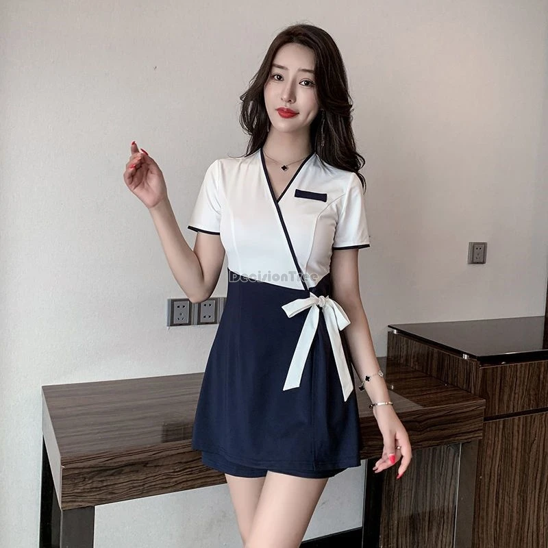 2024 women hotel technician slimming massage beauty spa salon pants skirt two piece set summer short sleeve elegant uniform w610