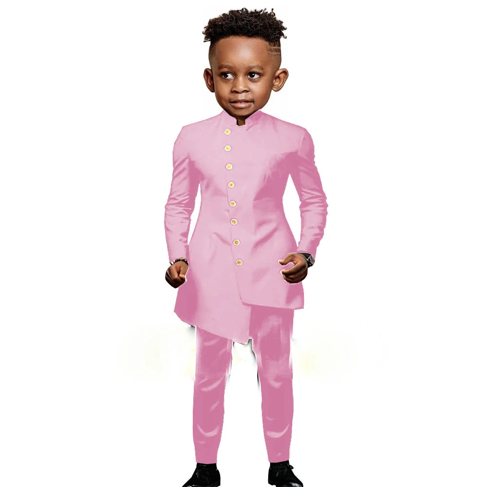 White Suit for Boys Wedding Tuxedo Indian Design Stand Collar 2 Pieces Slim Fit Kids Fashion Party Dress Child Clothes