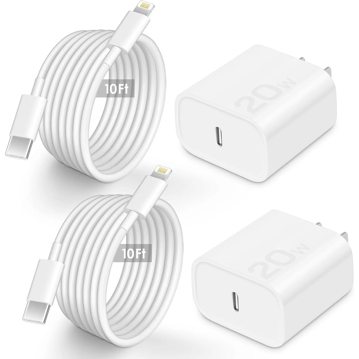 2 Pack 20W PD For iPhone USB C Fast Charger Block with 10 Ft USB C Fast Charging Cable For iP14 Plus/14/13/12/11 Pro Max/XS/Max