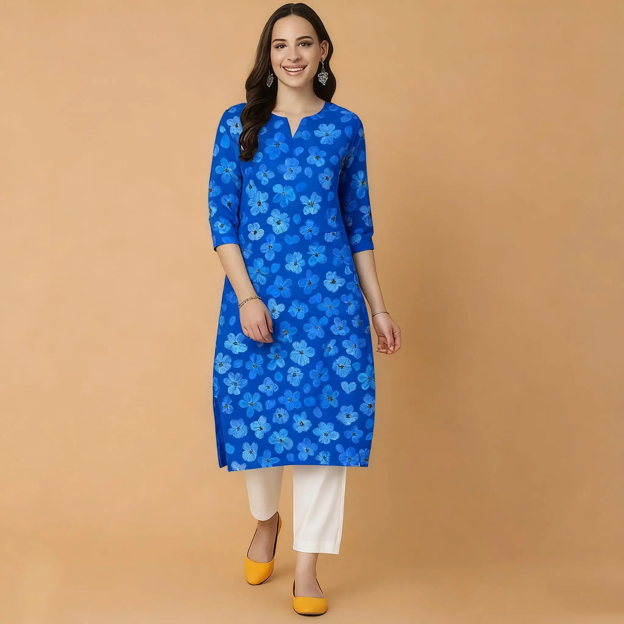 Moslim Pauw Kurtta Vrouwen Casual Mode Jurk Nationale stijl Rechte Buis Casual Etnische Bloem Abaya Musulmane Bescheiden Jurk