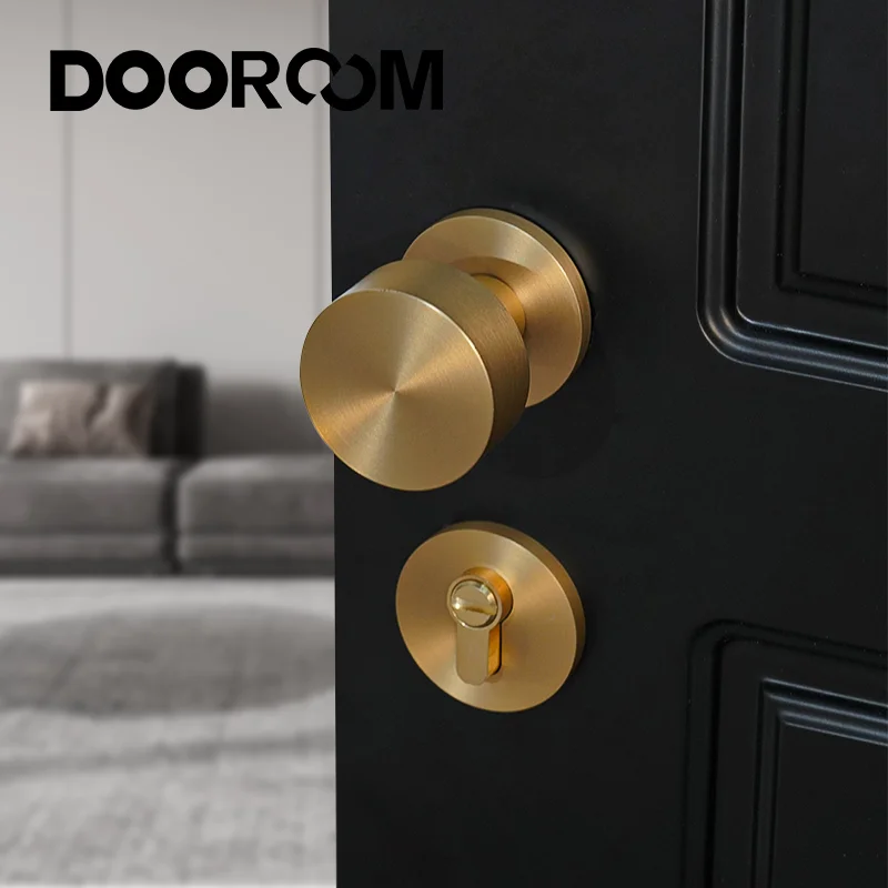 Imagem -04 - Dooroom-silent Door Lock Handle Solid Brass Interior Round Locks Hardware Quartos Salas Banheiros Botão