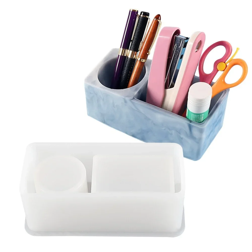 

Pen Holder Resin Molds DIY Round Square Makeup Brush Storage Container Organizer Concrete Gypsum Epoxy Casting Silicone Mold