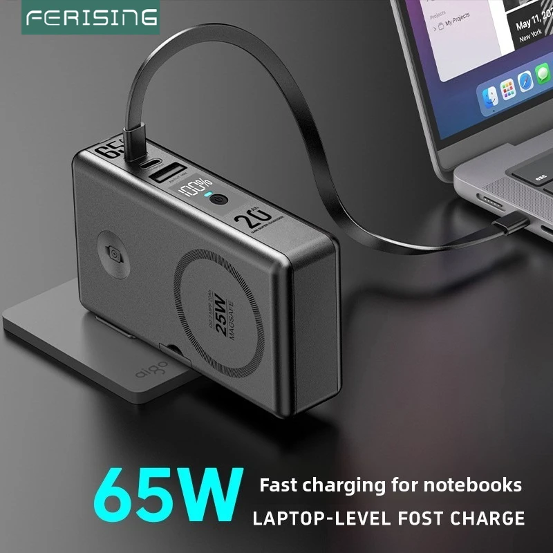 

65W GaN Fast Charger Power Bank 20000mAh for Laptop iPhone MacBook, Qi2.2 Magnetic Wireless Portable Battery Charger for AirPods