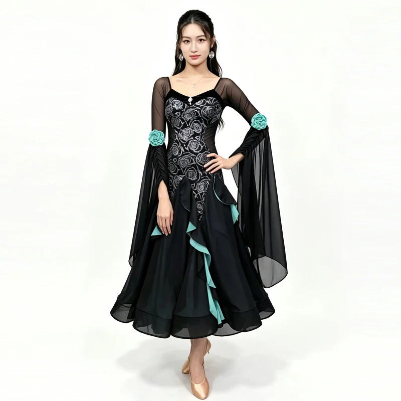 Waltz Modern Dancing Clothes Women'S Ballroom Dance Competition Dress Floating Sleeves Latin Dance Performance Costume SL16261