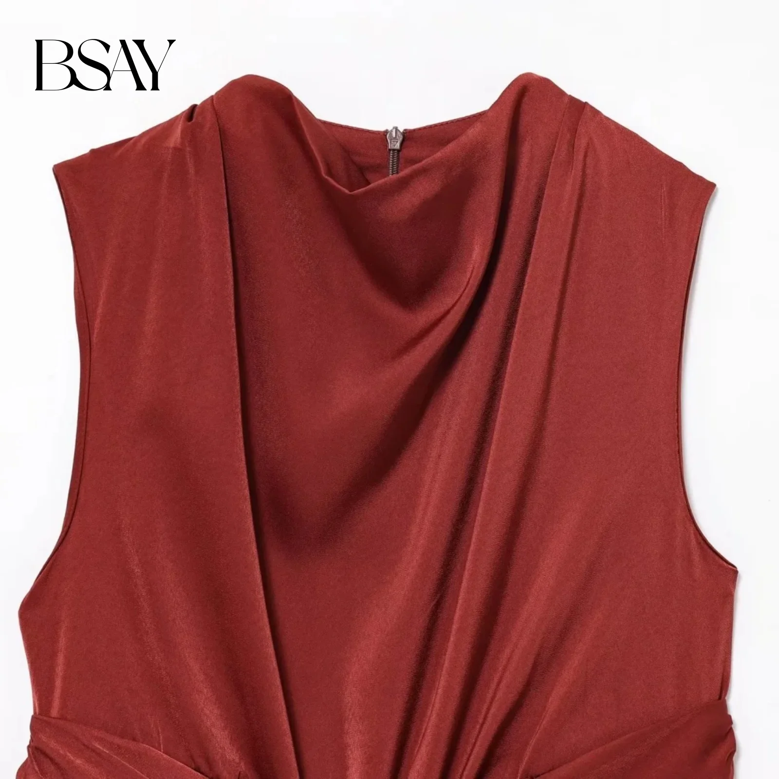 Sukienka damska BSAY o satynowej fakturze, modna letnia sukienka midi z odkrytymi ramionami, z dekoltem typu O, w stylu francuskim, elegancka odzież wieczorowa dla kobiet.