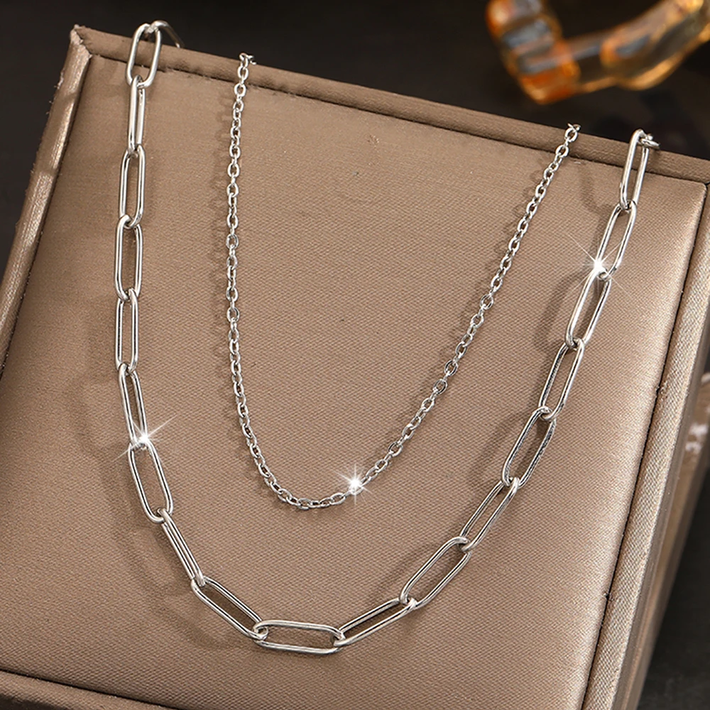 DOTIFI Stainless Steel Chain Two-Piece Necklace With Simple Fashion Hollowing Can Be Stacked Wear Personalized Female Jewelry