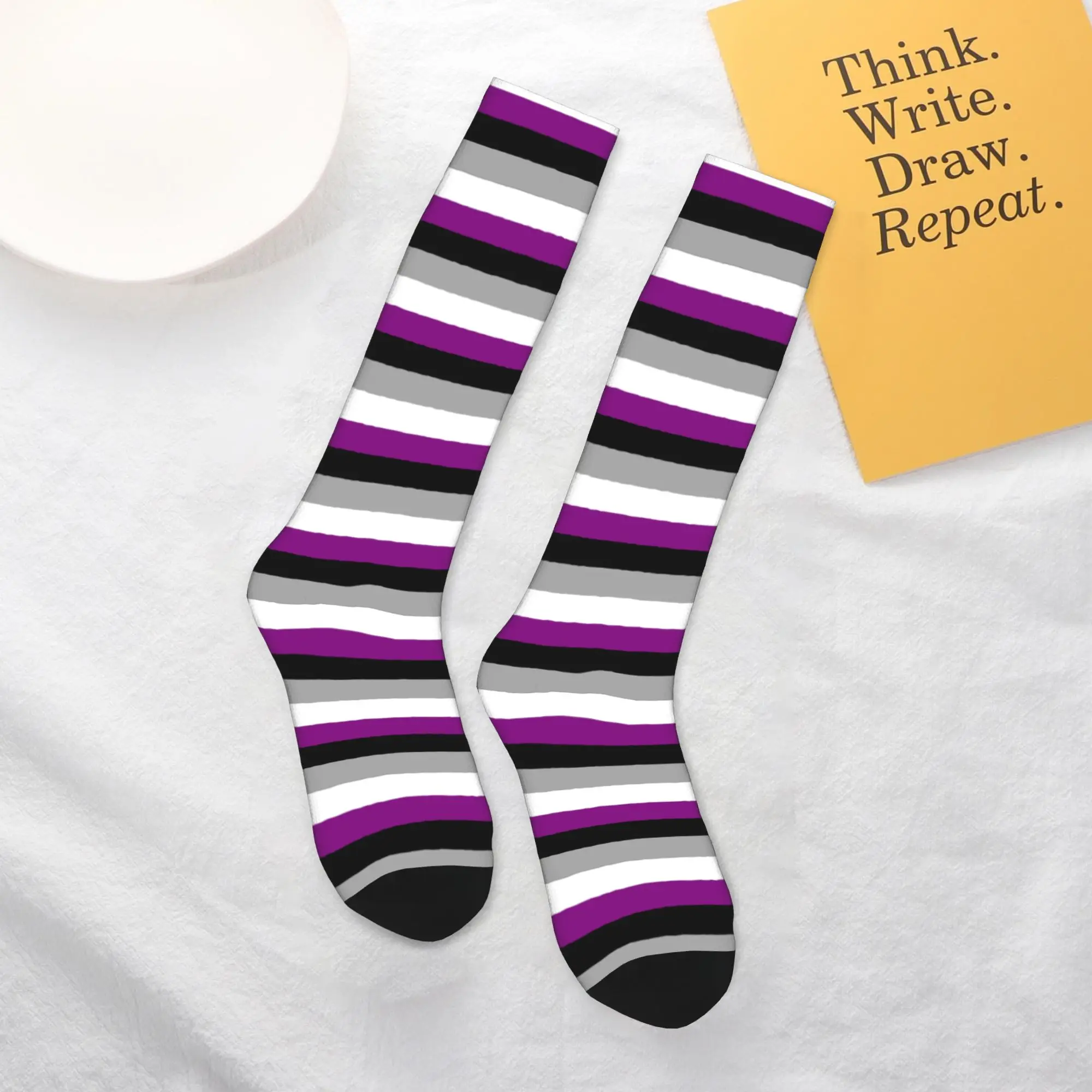 

Всесезонные чулки для экипажа, носки с асексуальным флагом, Harajuku, сумасшедшие длинные носки в стиле хип-хоп, аксессуары для мужчин и женщин, подарок на день рождения