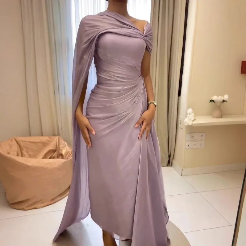 럭셔리 여성 코르셋 주름 장식 불규칙 머메이드 드레스 우아한 원 숄더 슬림 게스트 웨딩 칵테일 이브닝 드레스 프롬 가운