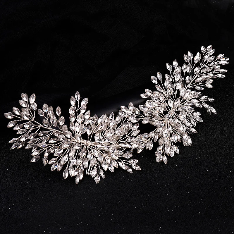 Luxury Crystal Pearl Flower Hair Comb Headband Tiara For Women Bride Party Bridal Wedding Hair Accessories Jewelry Comb Headband