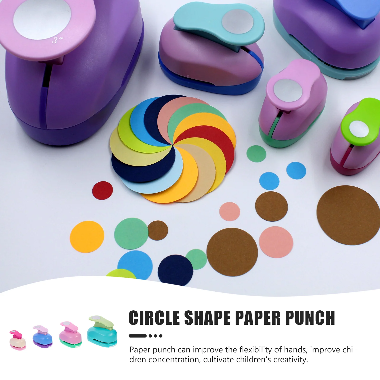 

4Pcs Circle Shape Children Paper Punch Lightweight Portable Craft Punch for Scrapbook Gift Tags DIY Cards Making Tool