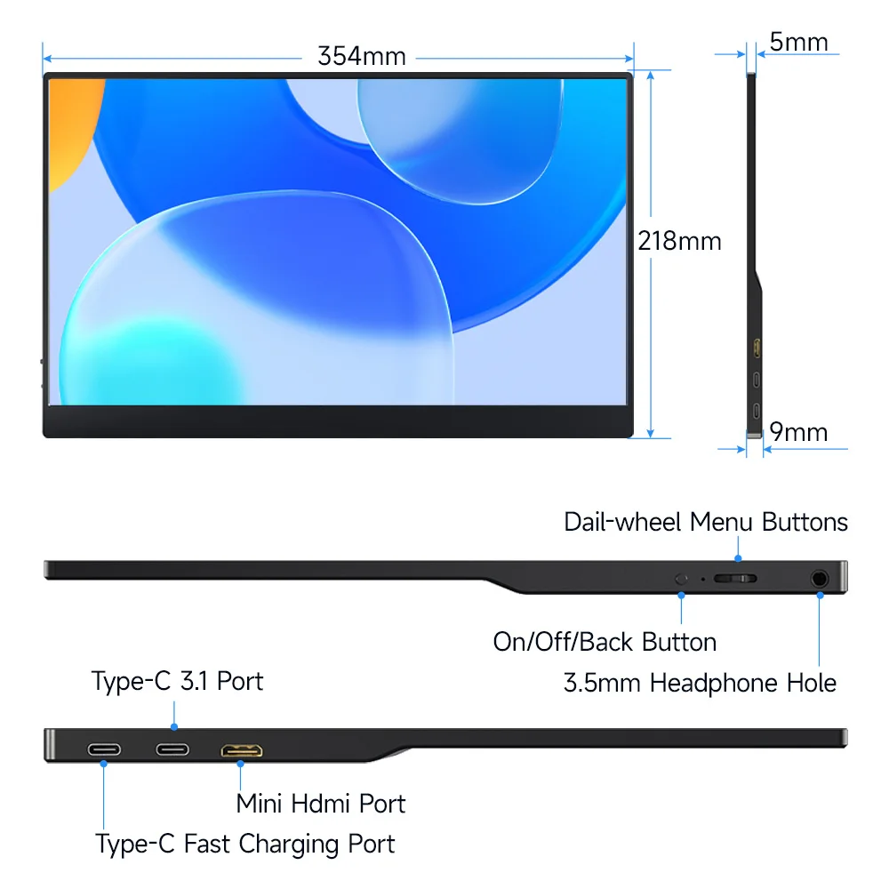 15.6 Inch 1920*1080 Portable Monitor 60Hz Gaming For Laptop XBox PS5 Switch Cell Phone PC Extension Mobile Mointor