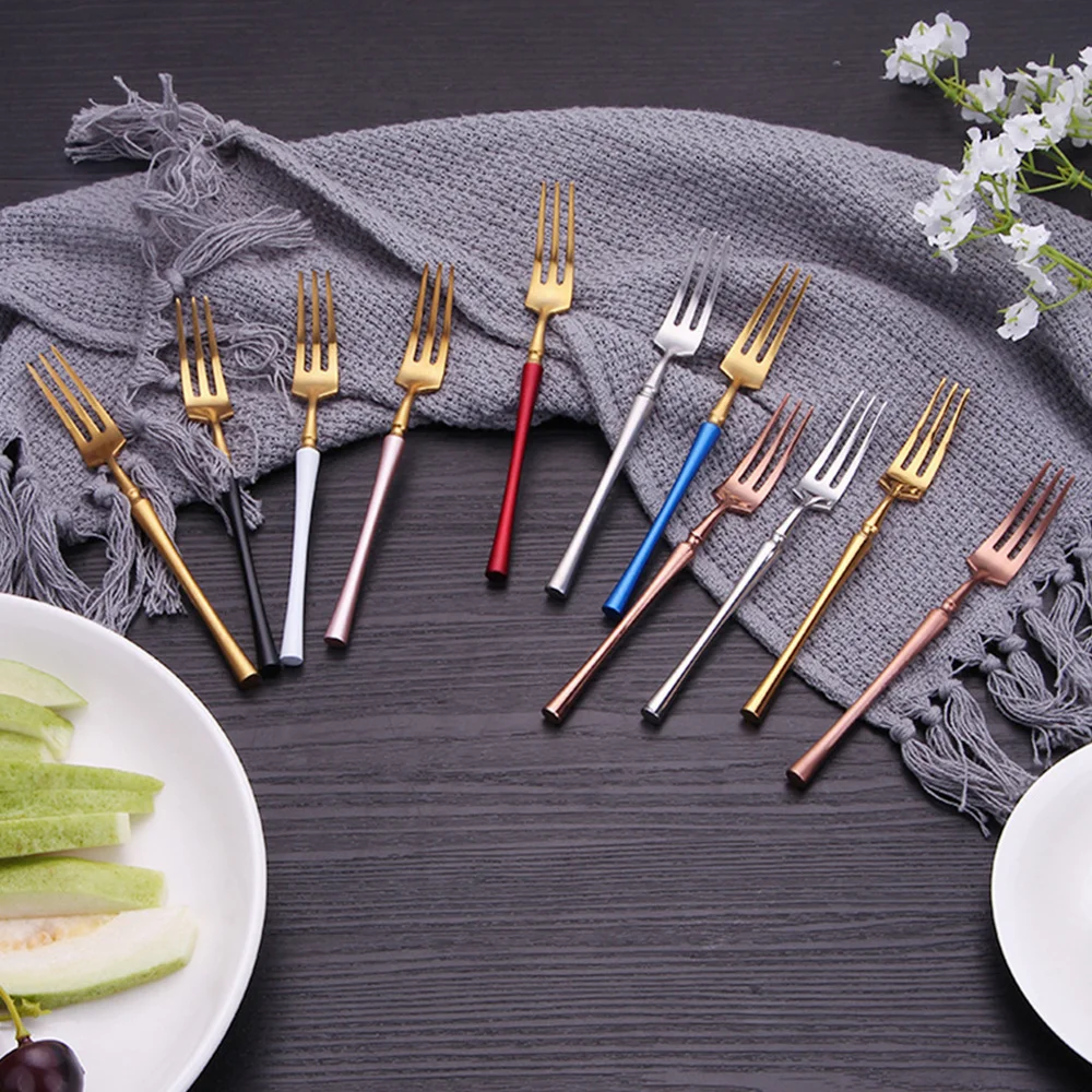 1Pc Black Gold Tea Fork Cake Snack Tableware Portable Fork Cutlery Stainless Steel Dinnerware Dessert Fruit Fork Dropshipping