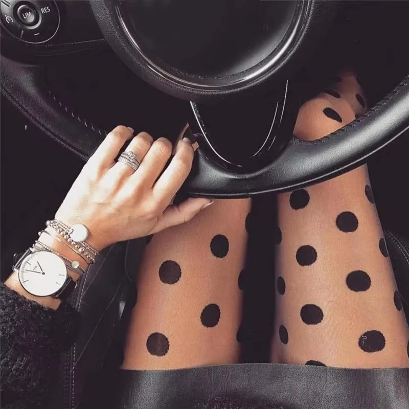 Polka Dot Print Strumpf Frauen Sexy Strumpfhosen Fishnet Mesh Nahtlose Strumpfhosen Nylon Schwarz Weiß Nachtclub Weibliche Damen Seide Strumpfhosen