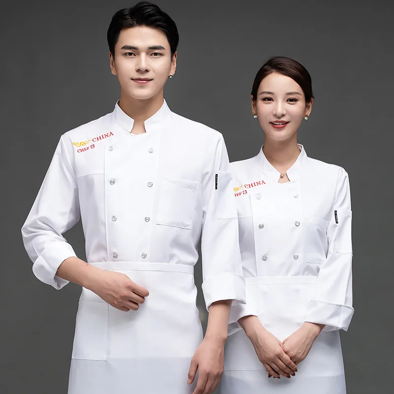 Chef Uniform แขนสั้นฤดูร้อนครัวโรงอาหารร้านอาหารทำงานชายและหญิง Chef Overalls ยาว-S