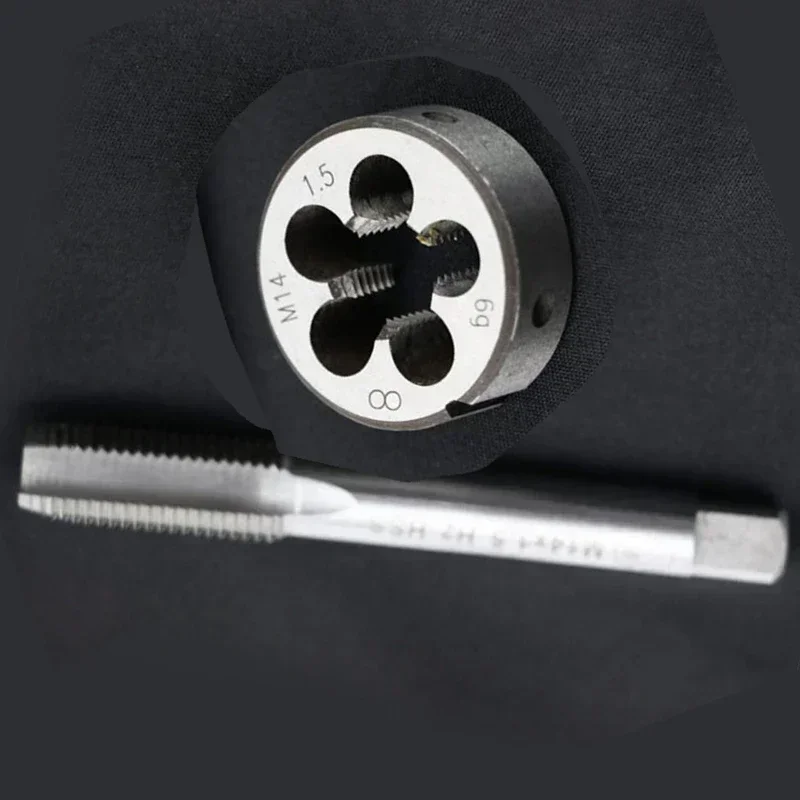 1 buah M14 X 1.5mm ketuk + 1 buah M14 X 1.5mm mati HSS baja kecepatan tinggi metrik Set Die Kit benang tangan kanan kualitas tinggi