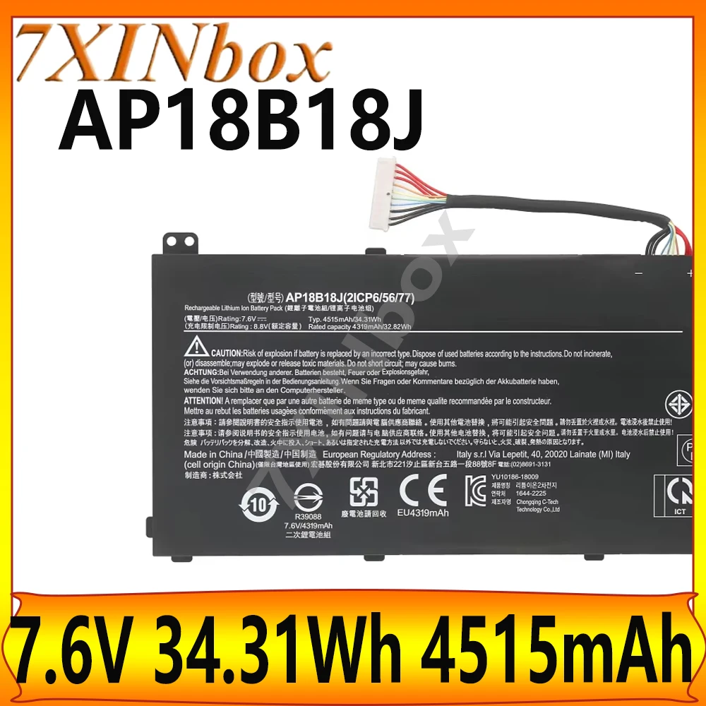 

7XINbox AP18B18J 7,6 В 34,31 Втч 4515 мАч Аккумулятор для ноутбука Acer Aspire 3 A314-32 Series 2ICP6/55/77