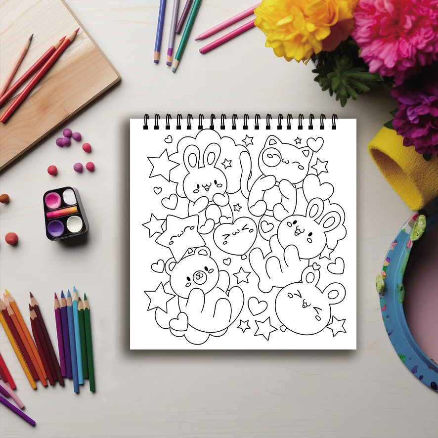 Kleurboek - 7,87 x 7,87 inch 32 pagina's cartoon dier kleurboek - perfect cadeau voor familie of vrienden