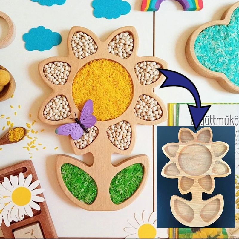 Wooden Sensory Tray  Montessori Art Activity Sorting Board Handmade Plate Loose Parts Play t for Kids Home School