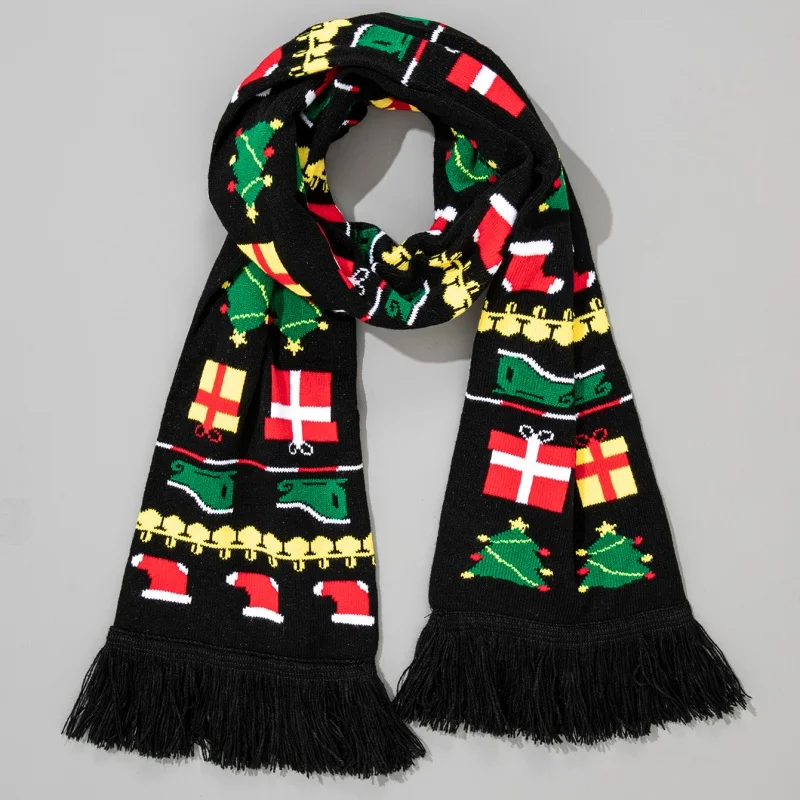 قبعة عيد الميلاد، قبعة وشاح محبوكة شتوية دافئة اللون، هدية عيد الميلاد للعام الجديد، ديكور الحفلات، قبعة دافئة ومجموعة وشاح