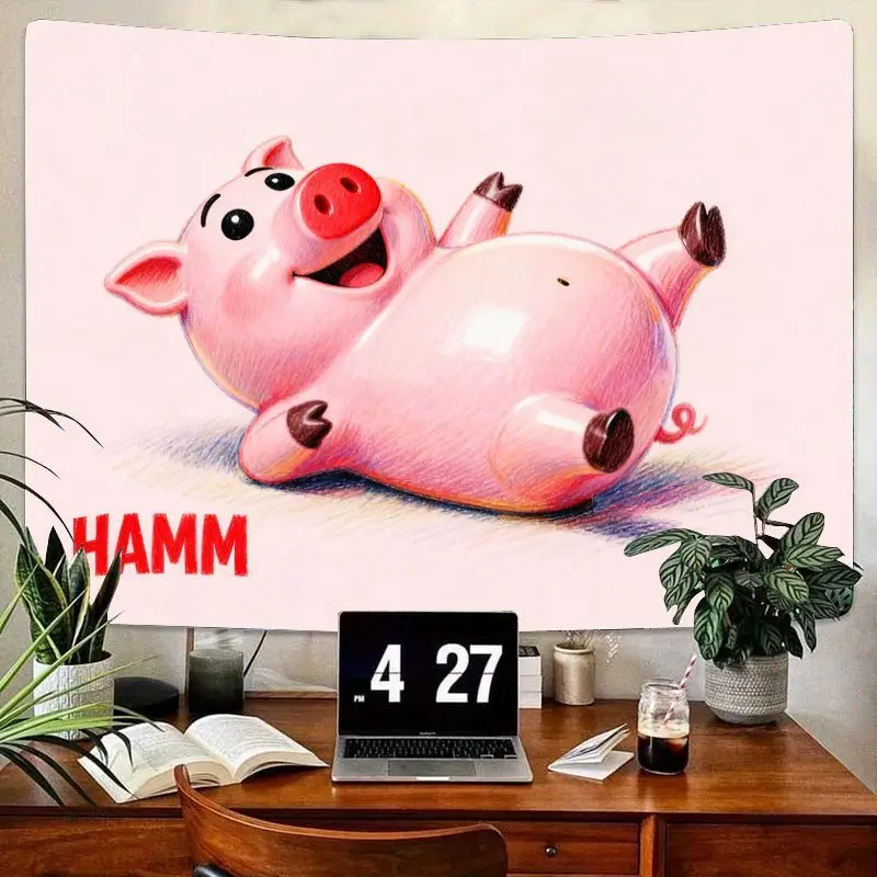 

1 шт., милый улыбающийся гобелен с розовой свиньей, кавайный настенный гобелен с забавными животными, полиэстеровый декор комнаты для спальни, гостиной, общежития, подарок