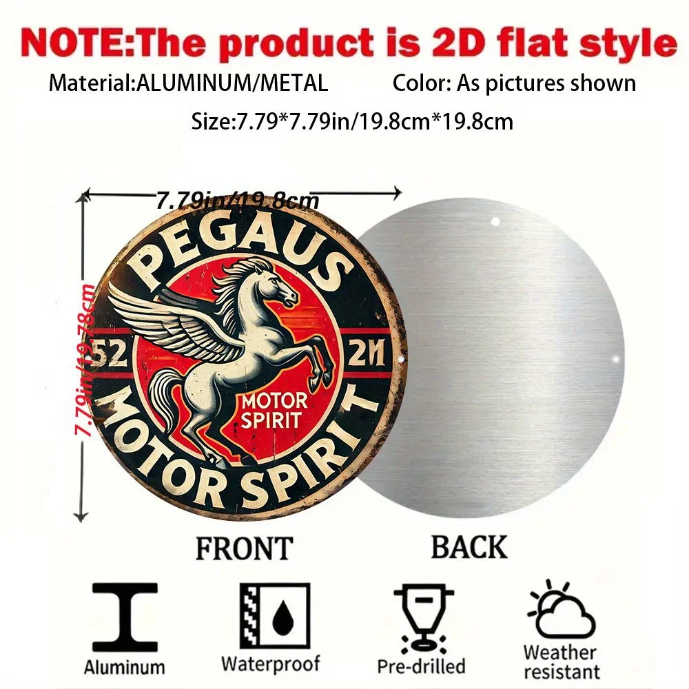 [2D Flat] Vintage Pegasus Motorcycle Oil Sign - 20x20cm  Aluminum Wall Art, Retro Motorcycle Decor with Winged Horse