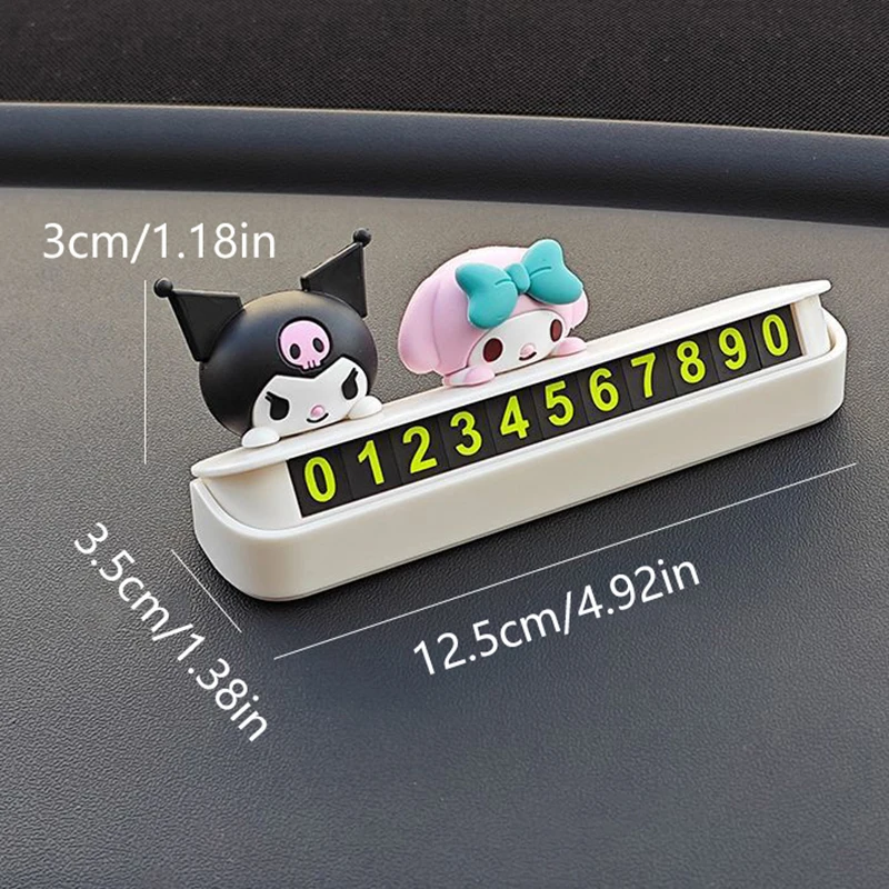 Sanrio Car Parking Sign Hidden Temporary License Plate Cute Hello Kitty Kuromi Melody Phone Number Plate Car Interior