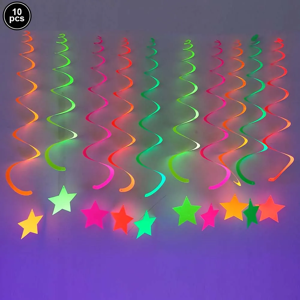 UV Light Party Decor Supplies Neon Streamer Fluorescent Garland Neon Straws Gloves Dark light Latex Balloon