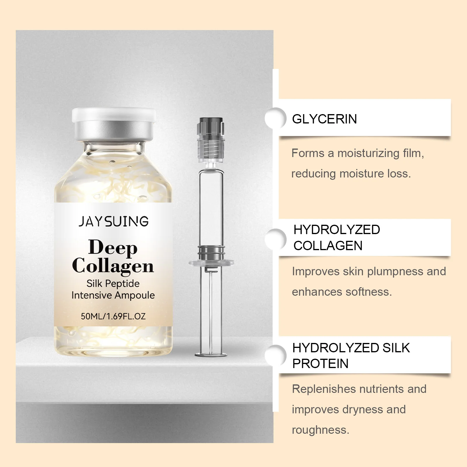Korean Silk Collagen Essence Serum Deep Peptide Intensive Revitalizing Face Cream Anti-Wrinkle Firming Lifting Skin Care 50ml
