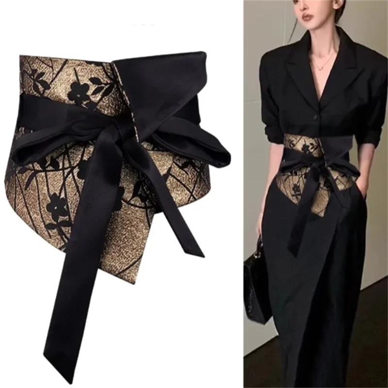 Vintage Accessories Ladies Waistband Belt Waist Seal Ethnic Style Bow Waist Belt High-End Sensation Shirt Outwear Triangle Scarf