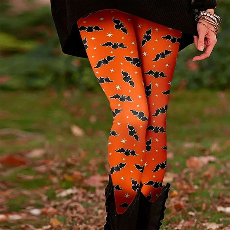 سراويل يوجا نسائية، سراويل يوجا مريحة، سراويل أساسية غير رسمية كاملة الطول عالية الخصر على الطراز العرقي، نمط اليقطين للهالوين