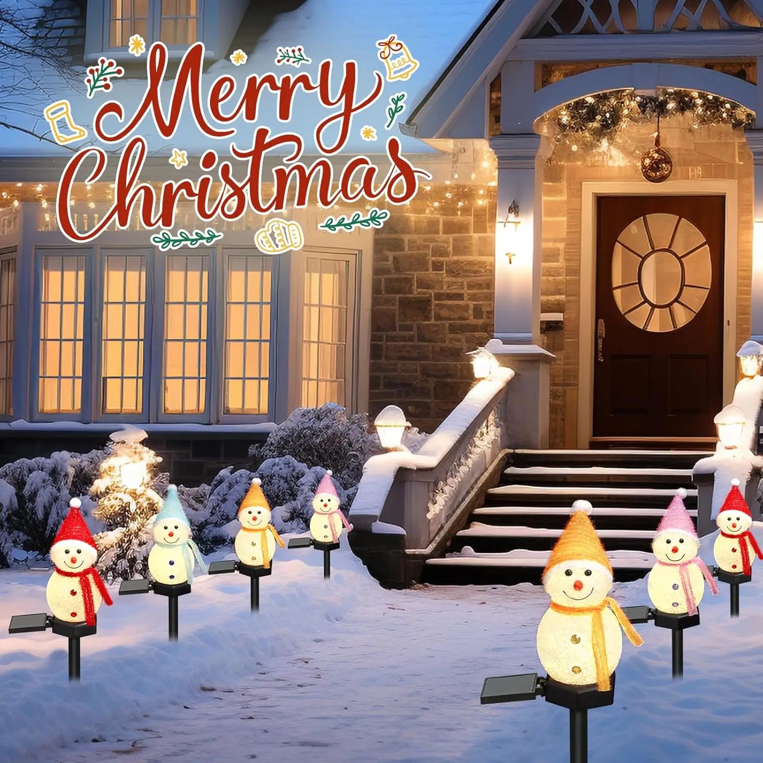 ضوء أرضي يعمل بالطاقة الشمسية لأضواء مسار عيد الميلاد على شكل رجل ثلج يعمل بالطاقة الشمسية في الهواء الطلق لتزيين ساحة الحديقة في عيد الميلاد #1