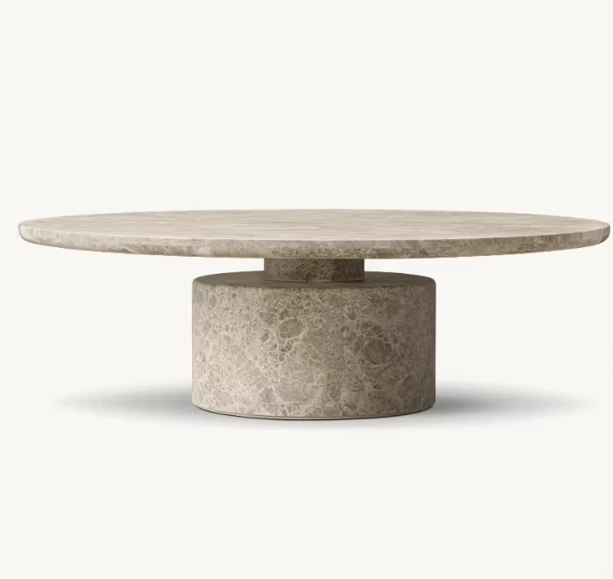 Luxury High End American Style Modern Small Circle White Stone Coffee Table Natural Stone Marble Coffee Table for Living Room