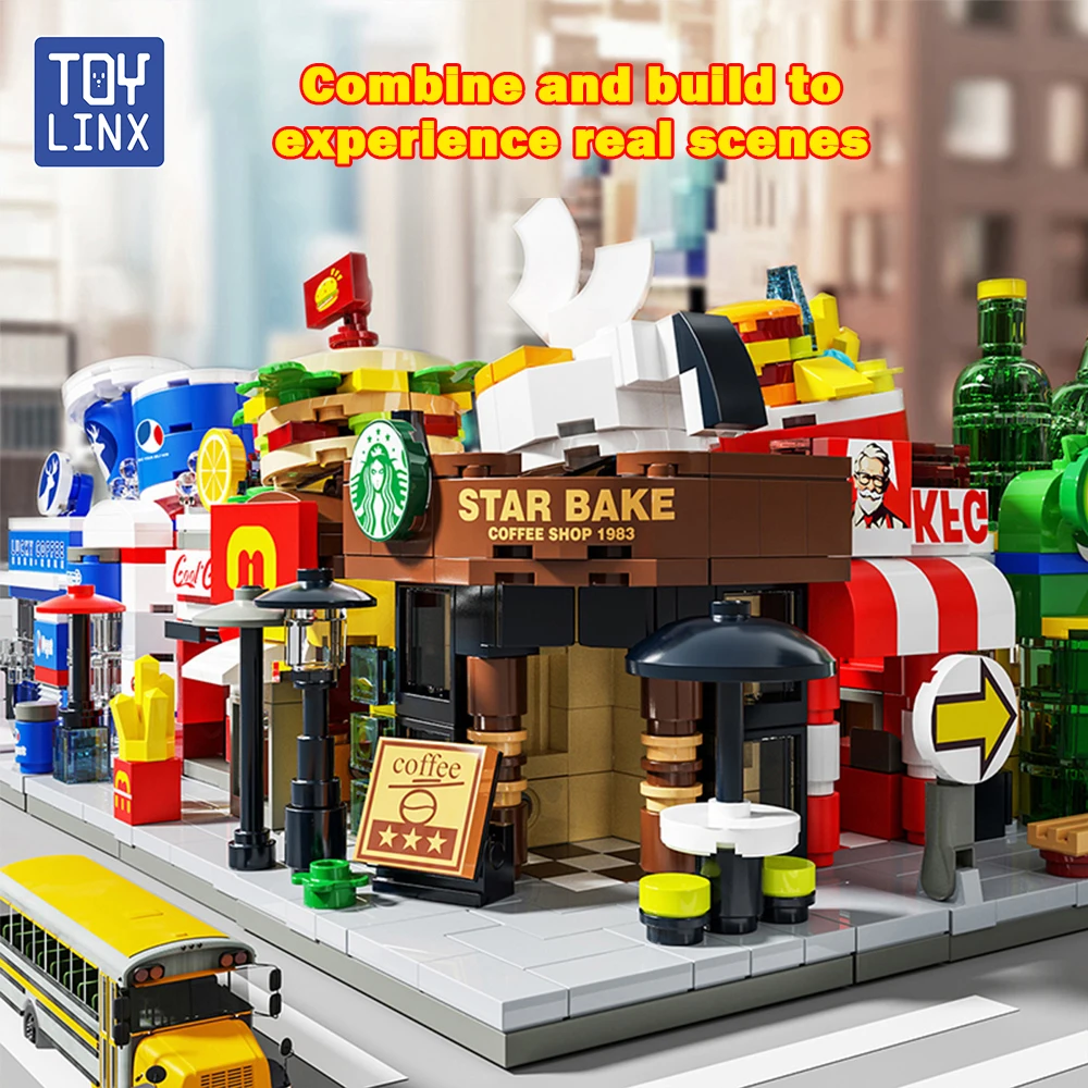 TOYLINX Street Store Bausteine Fast Food Restaurant Coffee Shop Puzzle Zusammengebautes Lernspielzeug für Kinder Geburtstagsgeschenk