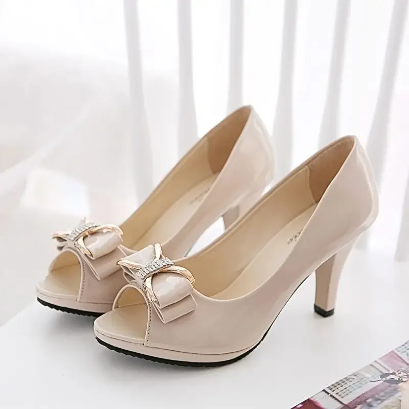 

Summer New Sandals Female Fine with High-heeled Fish Mouth Bow Fashion Butterfly-knot Women Sandals Elegant Mid Heel Work Shoes