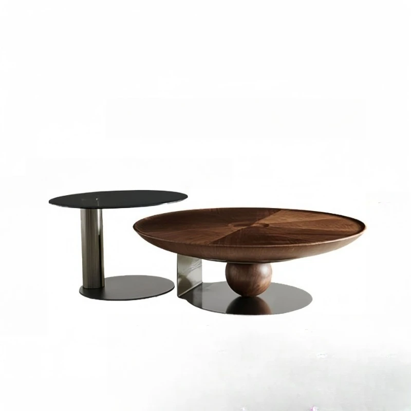 

Living Room Home Retro Designer Coffee Color Round Italian Walnut Coffee Table