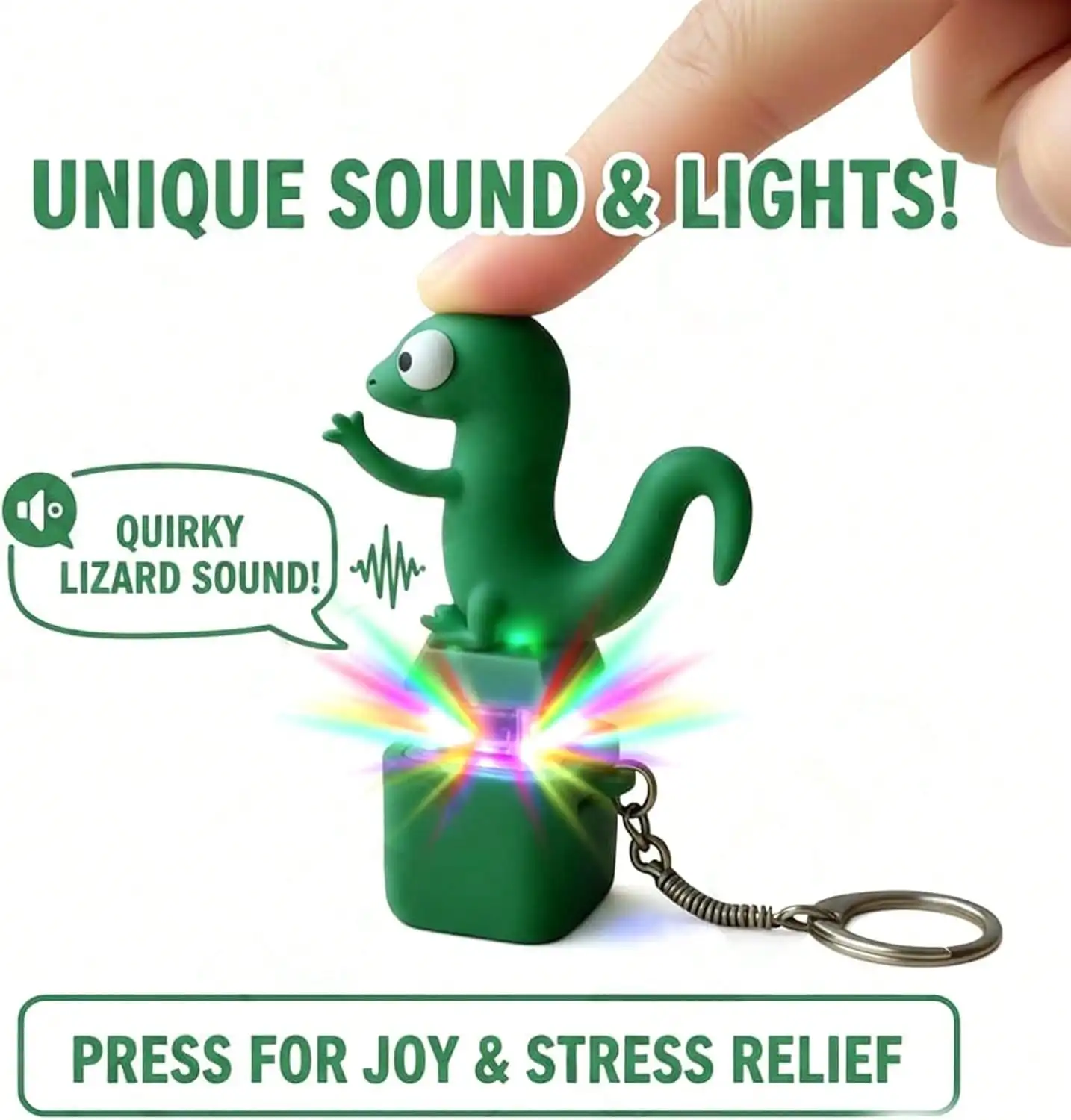 Rechargeable Lizard Sound Button Keychain Fidget Toy, Portable Click Stress Reliever For Travel Essential Car Accessories Summer image 8