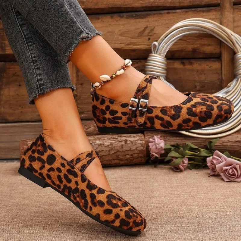 Ballet Flats Women Loafers Barefoot Floors Trend Comfortable Shoes Stylish Red Leisure Leopard Print Color Offer Plus Size 43