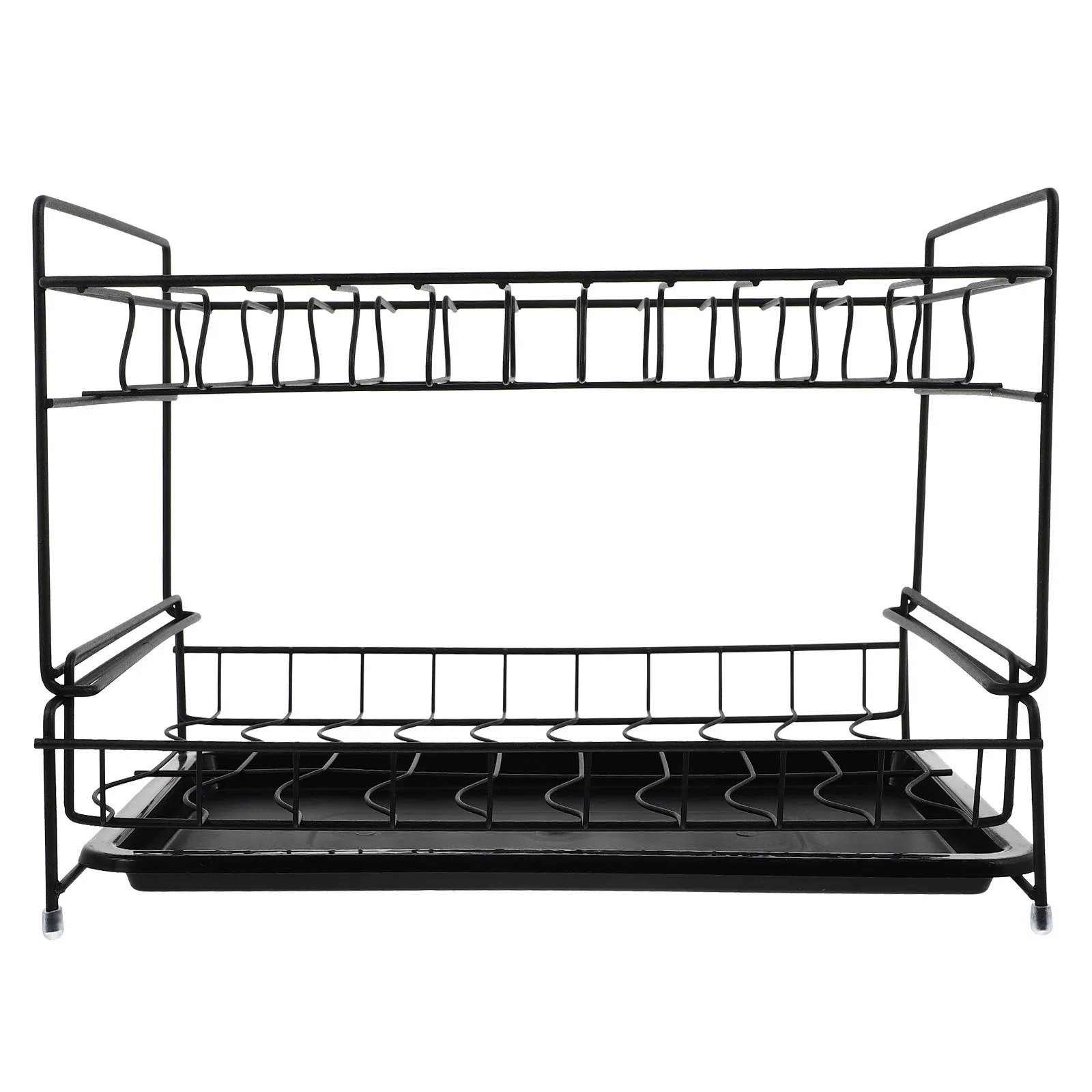 

1pc Double-Deck Draining Rack Black Kitchen Storage Shelf For Plates Bowls Saucers Vertical Drainage Multi-Functional Sink