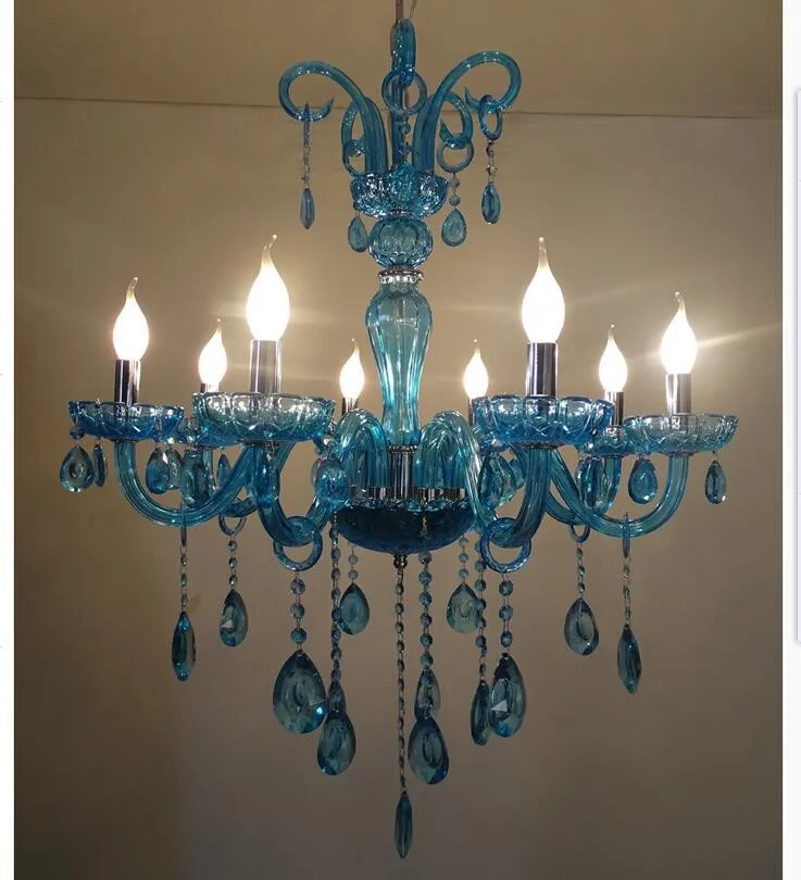 Newly Blue Crystal Chandelier Bohemia Chandelier lustres de cristal Decoration Tiffany Pendants and Chandeliers Home Lighting